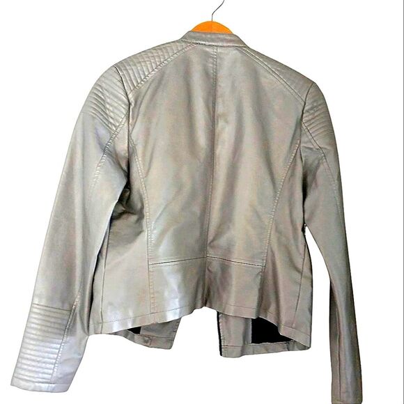 a.n.a. Silver Metallic Vegan Leather Motorcycle Jacket Asymmetrical Design - Picture 4 of 10